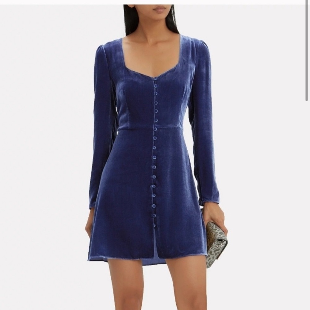 COPY - NWT intermix silk velvet blue dress With Buttons